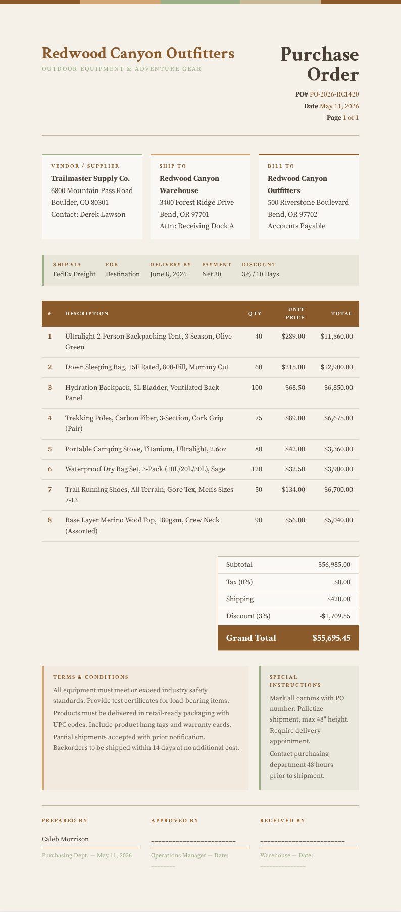 Earth tone natural Purchase Order